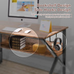 Computer Desk w/ Bookshelf, Large Desk Study Writing Table with 4 Hooks Home Office Desk, Rustic Brown