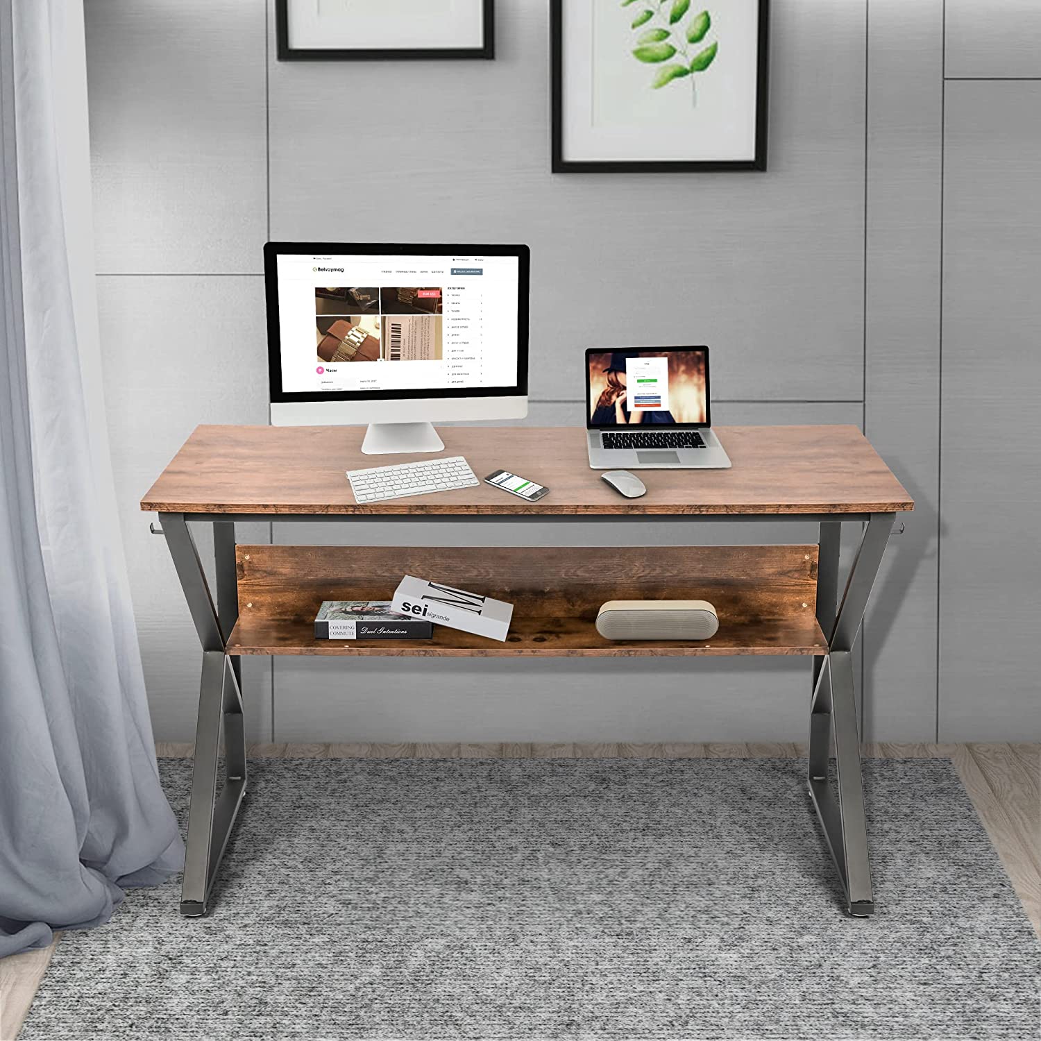 Computer Desk, Sturdy and Stylish Home Office Computer Desk with Built-in Bookshelf and Storage – Perfect Workspace Solution