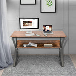 Computer Desk w/ Bookshelf, Large Desk Study Writing Table with 4 Hooks Home Office Desk, Rustic Brown