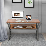 Computer Desk w/ Bookshelf, Large Desk Study Writing Table with 4 Hooks Home Office Desk, Rustic Brown