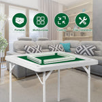 Folding Mahjong Table 35.4" Foldable Square 4 Player Card Poker Table with Cup Holders & Chip Trays for Playing Mahjong