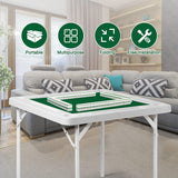 Folding Mahjong Table 35.4" Foldable Square 4 Player Card Poker Table with Cup Holders & Chip Trays for Playing Mahjong