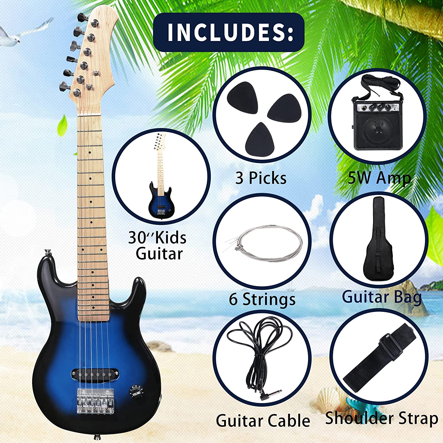 30" Electric Guitar Beginner Kits for Starter Guitar Includes Gig Bag, 5 W Amplifier, 6 Strings, Picks, Cable