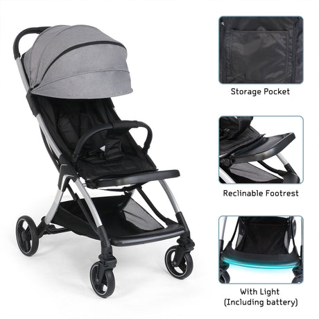 Lightweight Baby Stroller w/ Adjustable Canopy & Reclining Seat, One-Hand Quick Folding Stroller