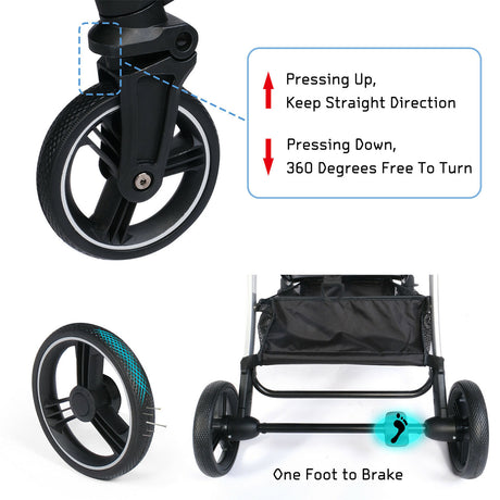 Lightweight Baby Stroller w/ Adjustable Canopy & Reclining Seat, One-Hand Quick Folding Stroller