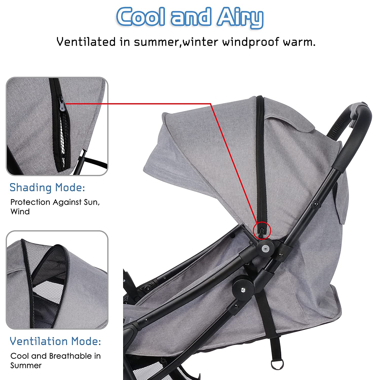 (Out of Stock) Compact Travel Baby Stroller for Airplane, One-Hand  Fold Lightweight Stroller w/ Adjustable Backrest and Canopy