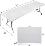 8FT Long Folding Party Table, 96'' White Event Commercial Table Portable w/Handle for Office, Dining, Wedding Indoor Outdoor - Bosonshop