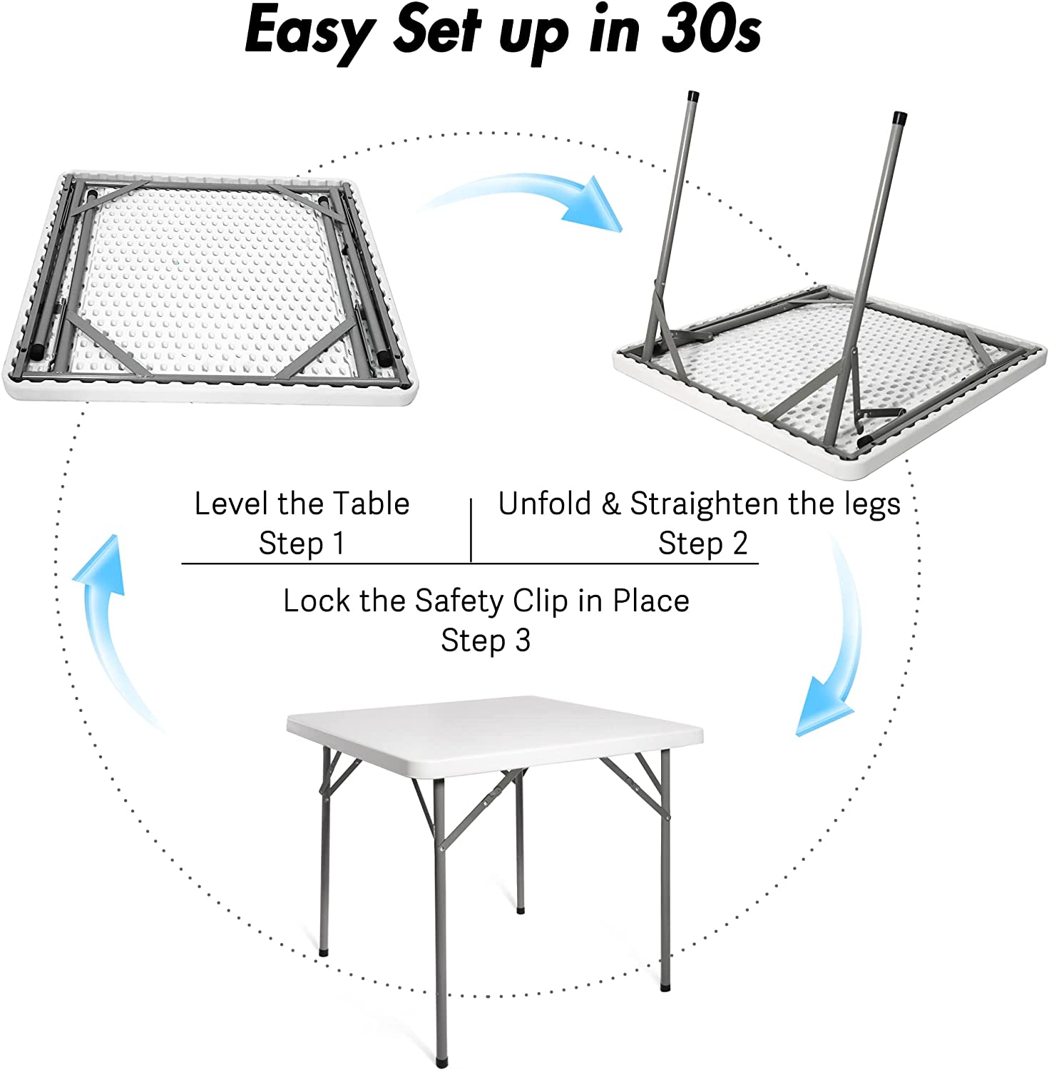 2.8 ft. Square Folding Card Table 34" Portable Patio Plastic Tables with Collapsible Legs