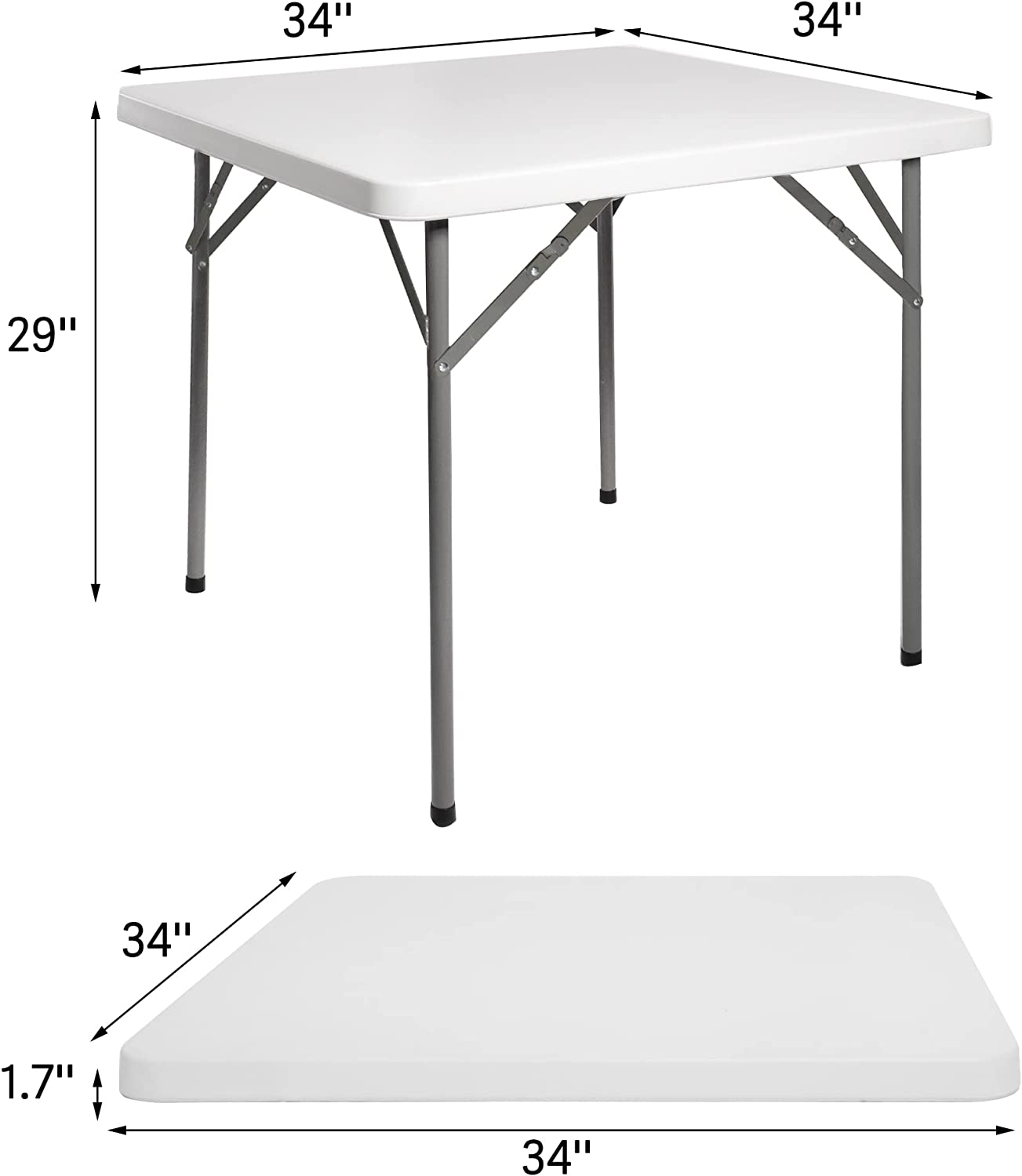 2.8 ft. Square Folding Card Table 34" Portable Patio Plastic Tables with Collapsible Legs