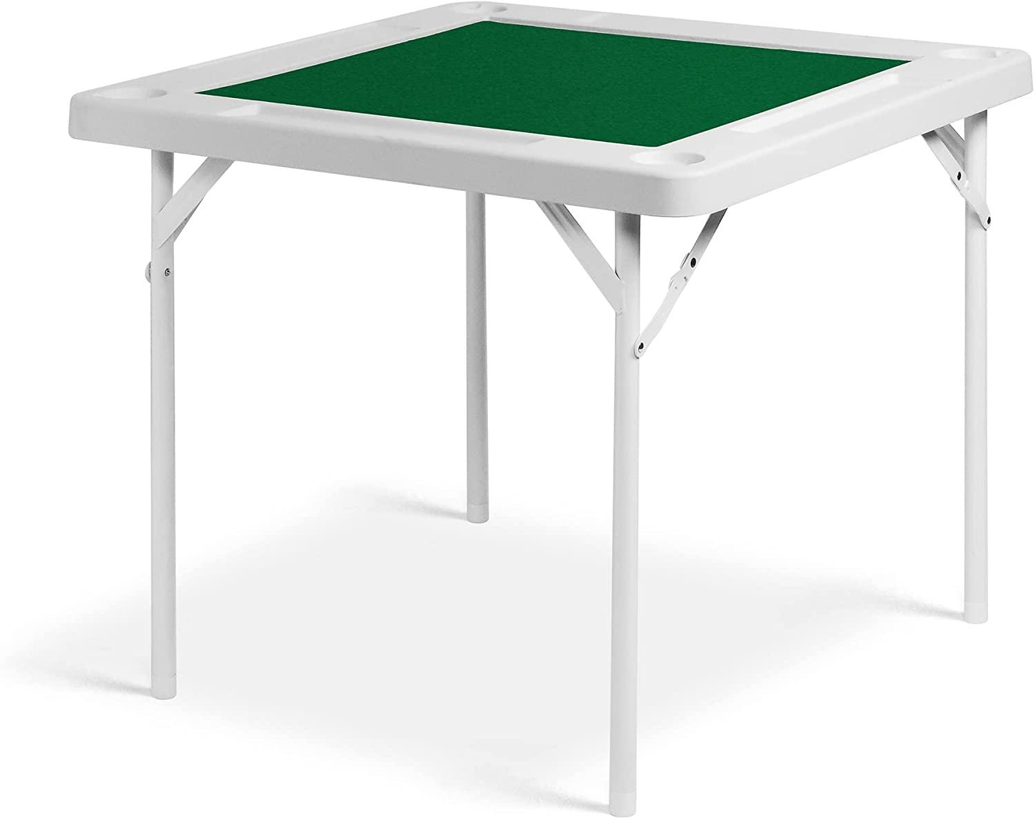 Folding Mahjong Table 35.4" Foldable Square 4 Player Card Poker Table with Cup Holders & Chip Trays for Playing Mahjong - Bosonshop