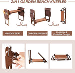 Heavy Duty Garden Kneeler and Seat Stool Garden Folding Bench with with 2 Tool Pouches & EVA Foam Kneeling Pad, Brown
