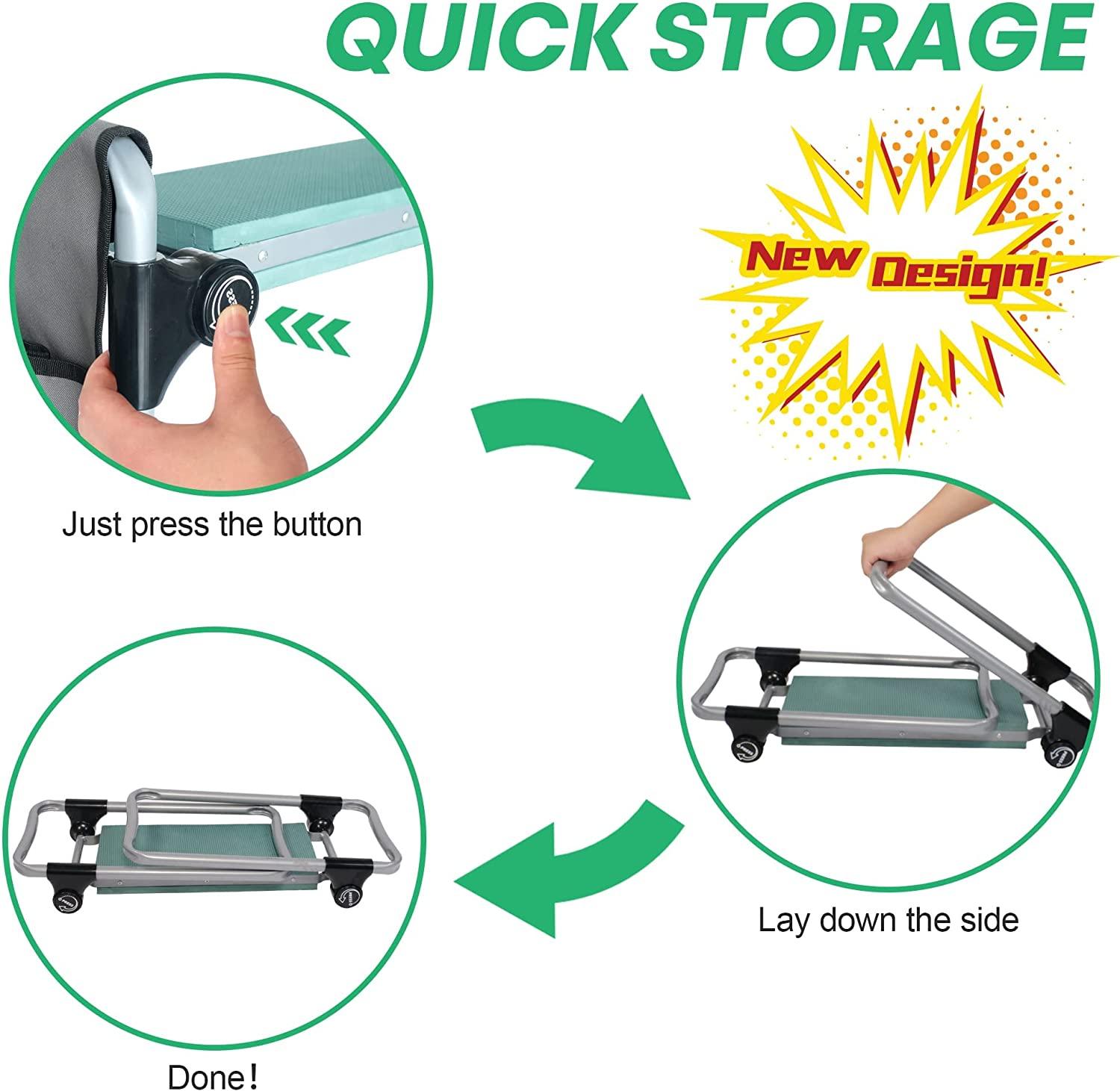 Upgrade Foldable Garden Kneeler Bench Workseats and Seat Stool w/  Tool Pocket and Soft EVA Kneeling Pad (Wider)
