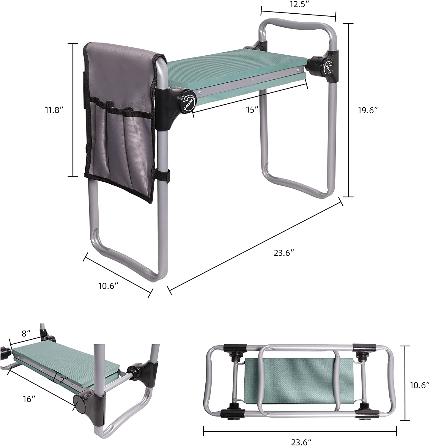 Upgrade Foldable Garden Kneeler Bench Workseats and Seat Stool w/  Tool Pocket and Soft EVA Kneeling Pad (Wider)