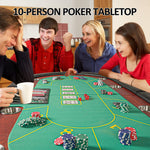 10 Player Oval Folding Poker Table Texas Holdem Poker Table with Stainless Steel Cup Holders
