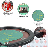10 Player Oval Folding Poker Table Texas Holdem Poker Table with Stainless Steel Cup Holders