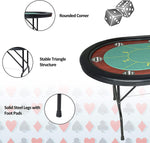 10 Player Oval Folding Poker Table Texas Holdem Poker Table with Stainless Steel Cup Holders