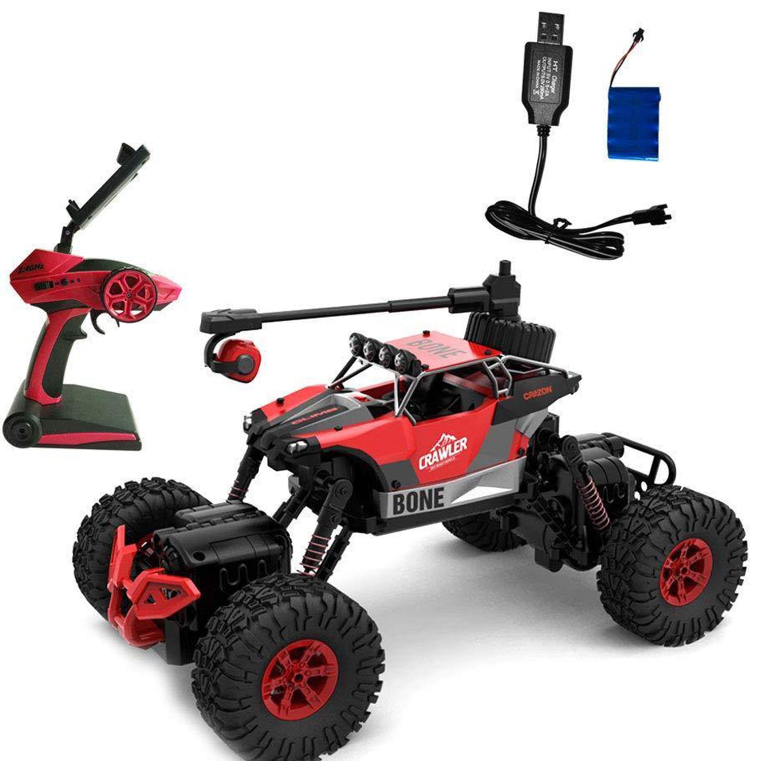1:16 RC Car 4WD 2.4Ghz Off-Road Rock Crawler Truck w/ Wifi 0.3MP Camera, Red