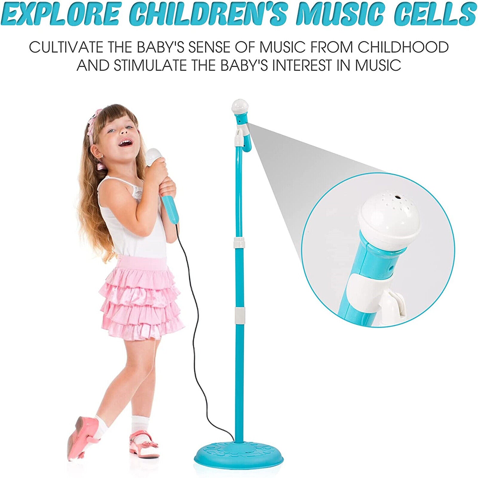 Kids Electric Guitar Play Set Toy with Microphone Speaker and Stand, Blue
