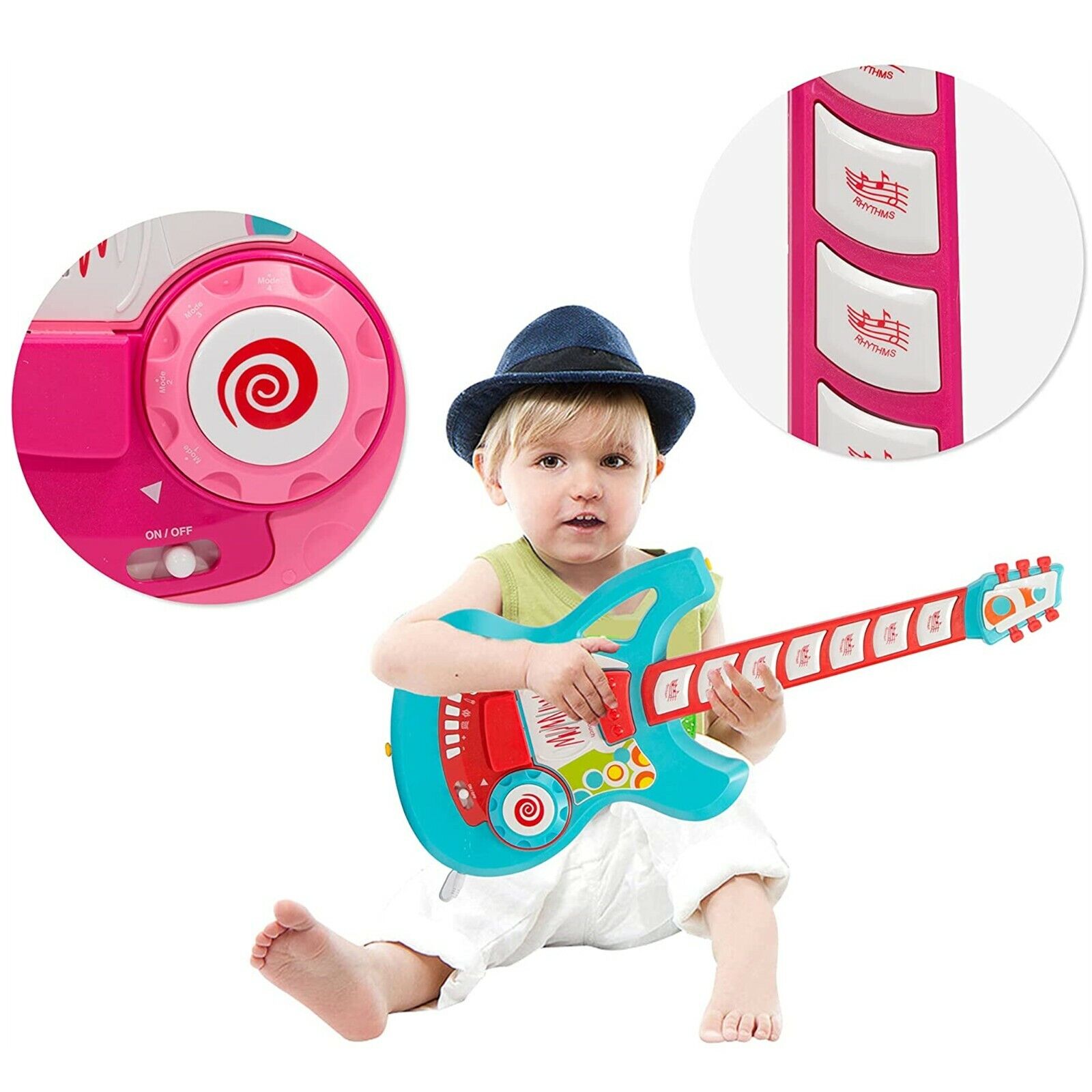 Kids Electric Guitar Play Set Toy with Microphone Speaker and Stand, Blue