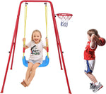 2 in 1 Metal Swing & Basketball Toddler Swing Set Kids Outdoor/Indoor Swing Seat Playset