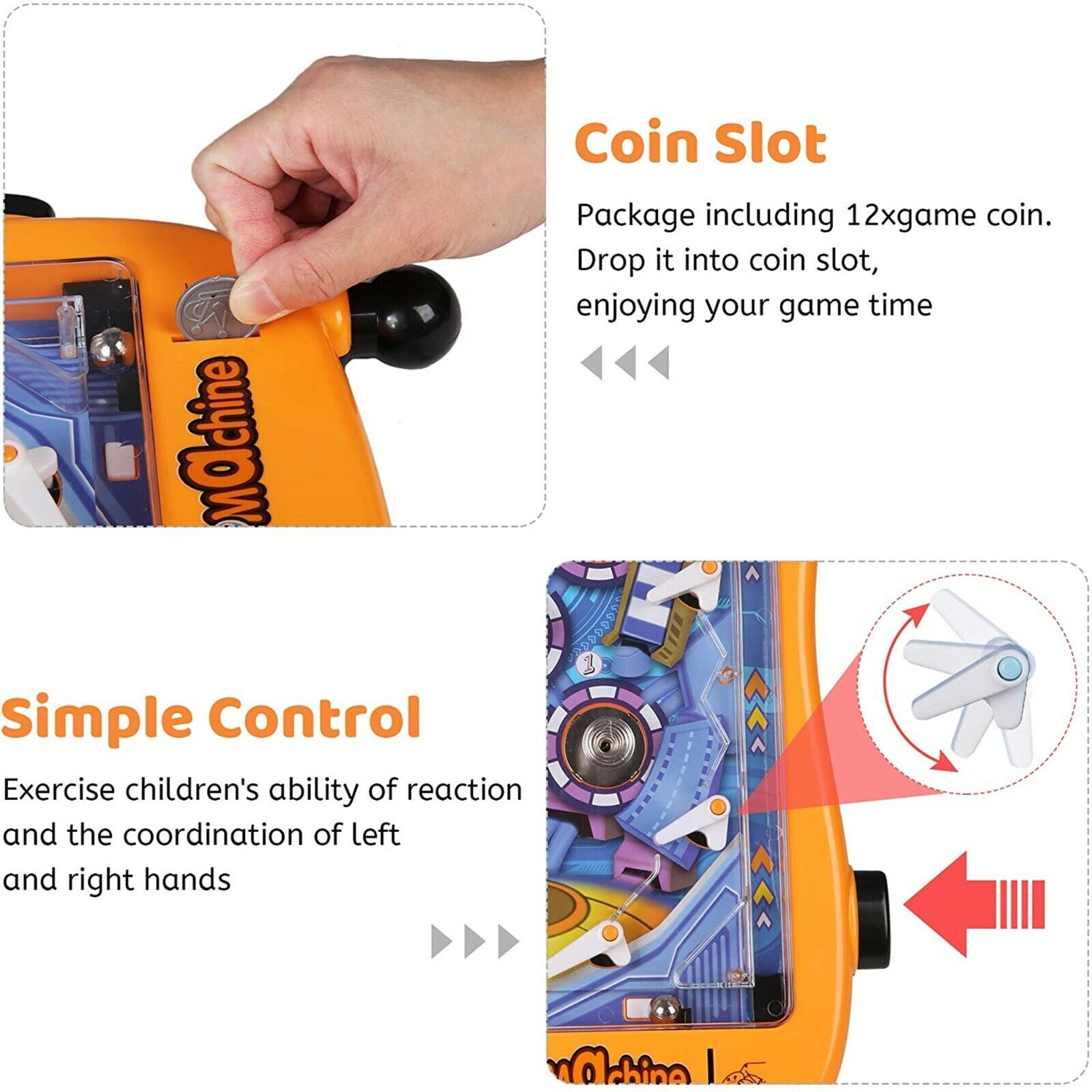 (Out of Stock) Mini Pinball Machine Portable Tabletop Game Kids Interactive Toys Party, Orange
