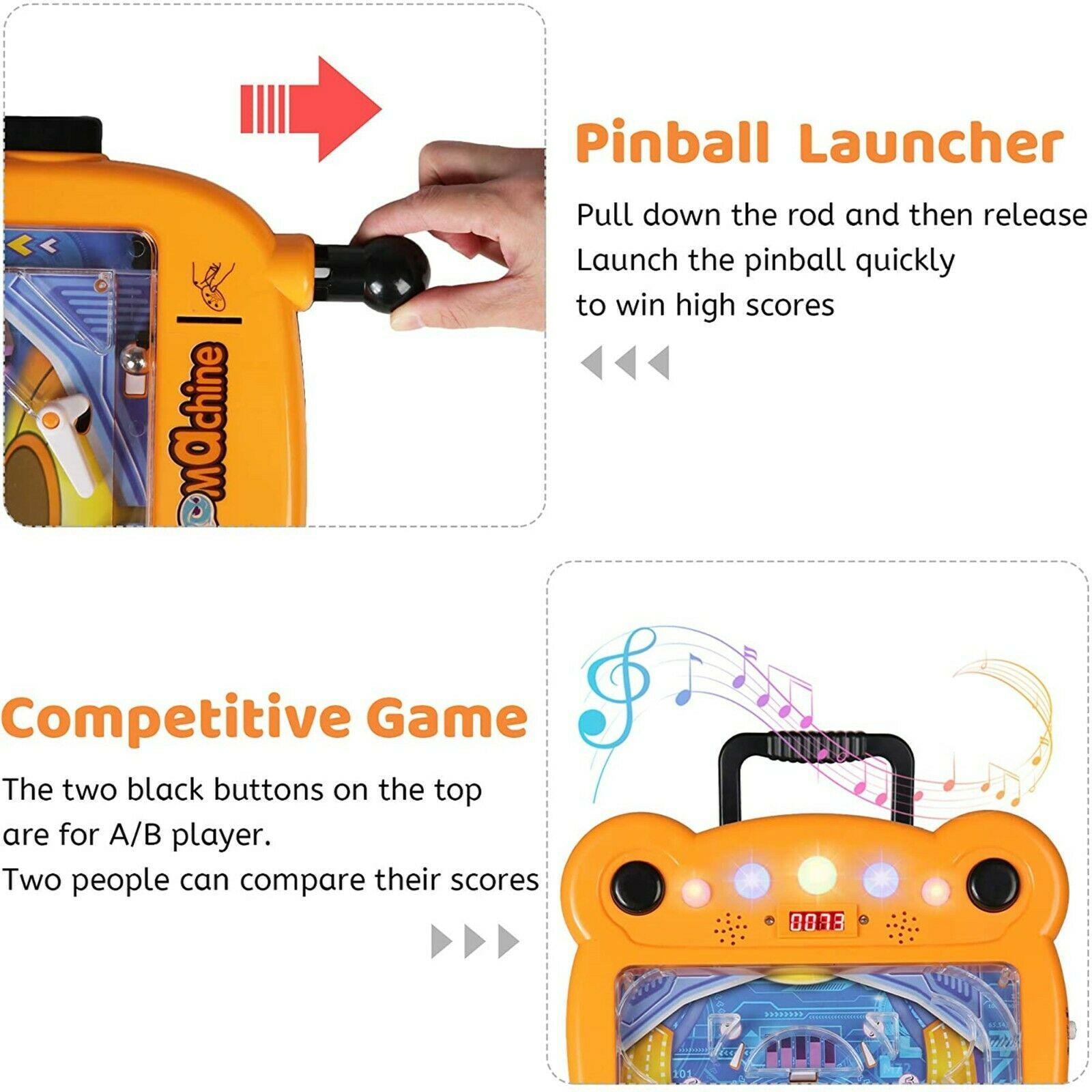 (Out of Stock) Mini Pinball Machine Portable Tabletop Game Kids Interactive Toys Party, Orange