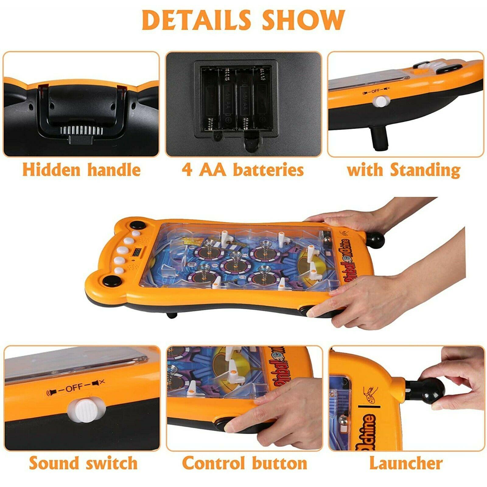 (Out of Stock) Mini Pinball Machine Portable Tabletop Game Kids Interactive Toys Party, Orange