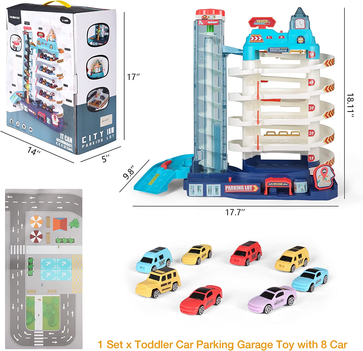 (Out of Stock) 5-Level Car Parking Garage Toy with Race Tracks, Car Ramp Set for 3+Year-Olds