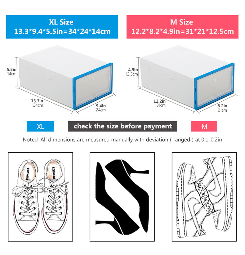 (Out of Stock) 6 Packs Transparent Foldable Shoes Organizers Box, White