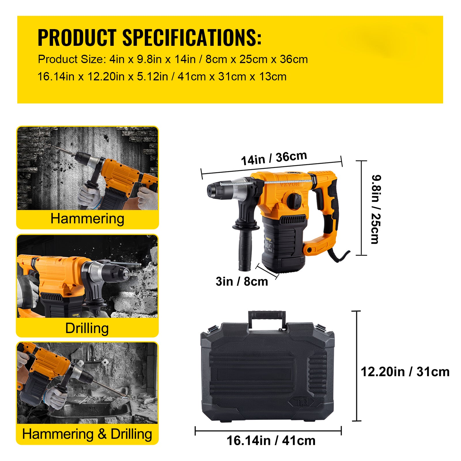 (Out of Stock) 13 AMP Electric Rotary Hammer SDS Plus Demolition Jackhammer Breaker 3 in1 Electric Wood Concrete Perforator