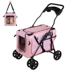 3-in-1 Folding Pet Stroller Travel Pet Gear Stroller with Detachable Carrier Bag & Water Cup Holder, Pink