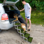 Foldable Aluminum Alloy 6 Steps Dog Stairs with Artificial Turf Non-Slip Surface  for Large Dogs, Supports up to 150Lbs