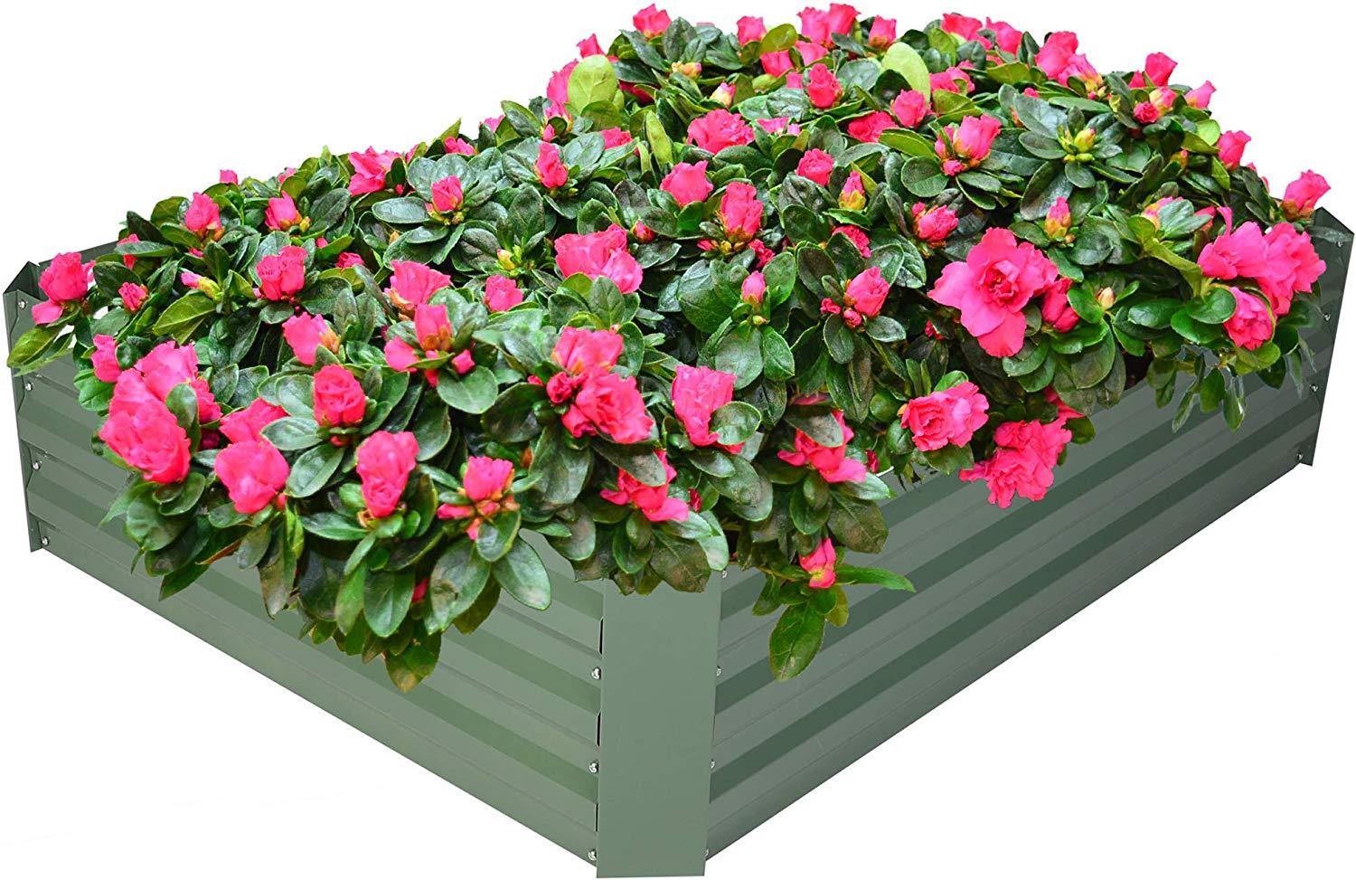 Raised Garden Bed Galvanized Planter Box Anti-Rust Coating Planting Vegetables Herbs and Flowers for Outdoor, Rectangle - Bosonshop