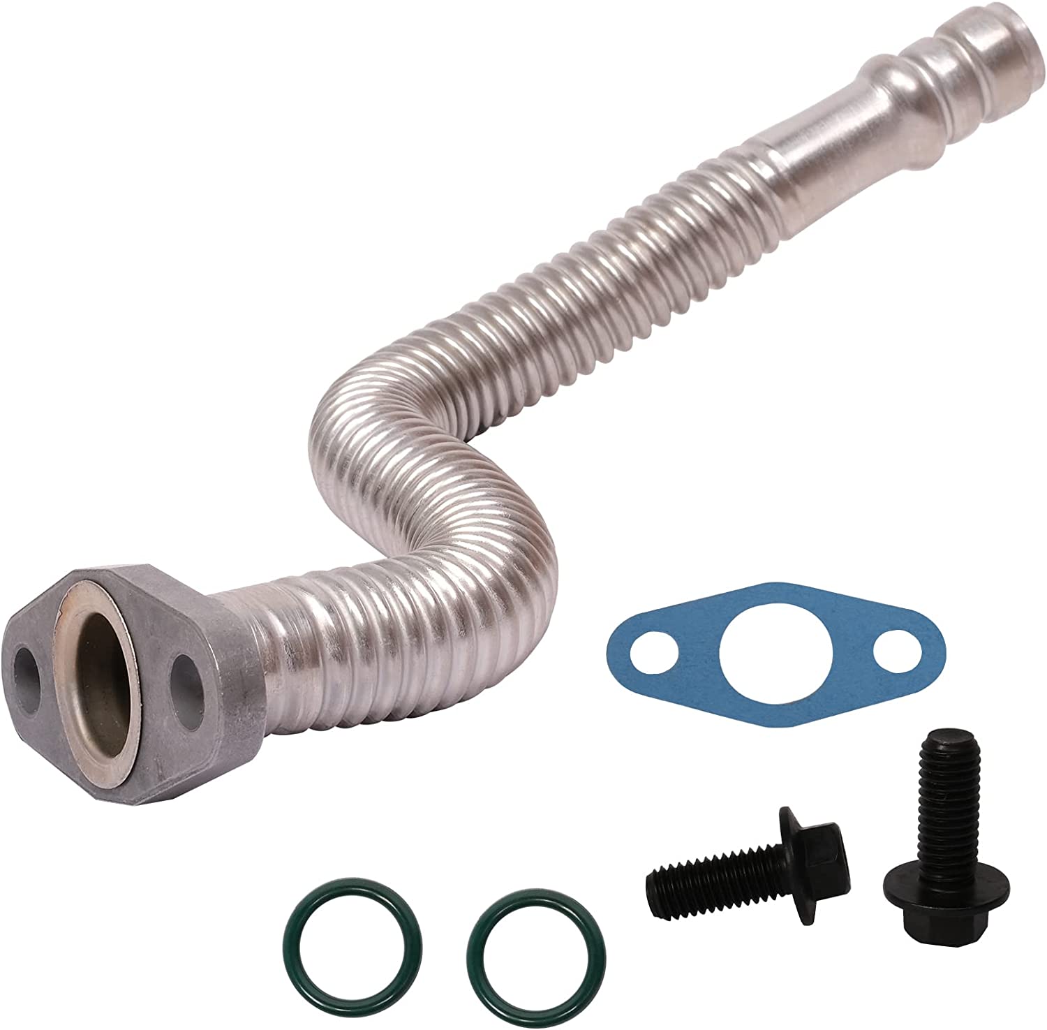 Turbo Oil Return Drain Line Kit with Bolts& Gaskets& O'ring for 5.9L Cummings Diesel 24V, Replacement for 5135786AB, 625-212