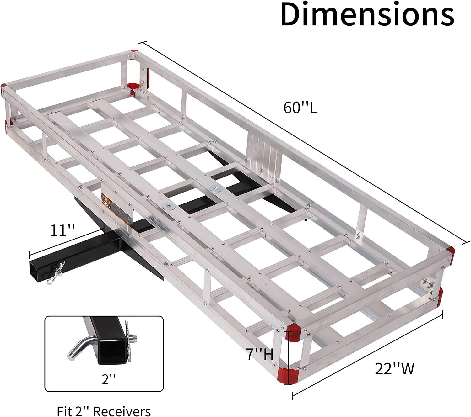 Aluminum Hitch Mounted Cargo Carrier,500 lbs Capacity, Silver