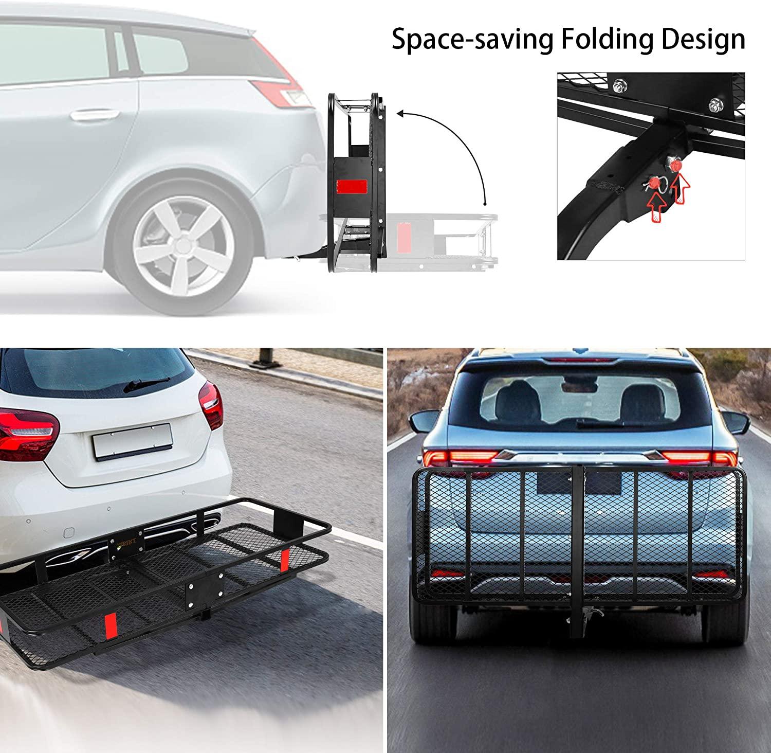 60" x 24" x 14" Heavy Duty Hitch Mount Cargo Carrier, Cargo Rack Rear Luggage Basket Fits 2" Receiver - Bosonshop