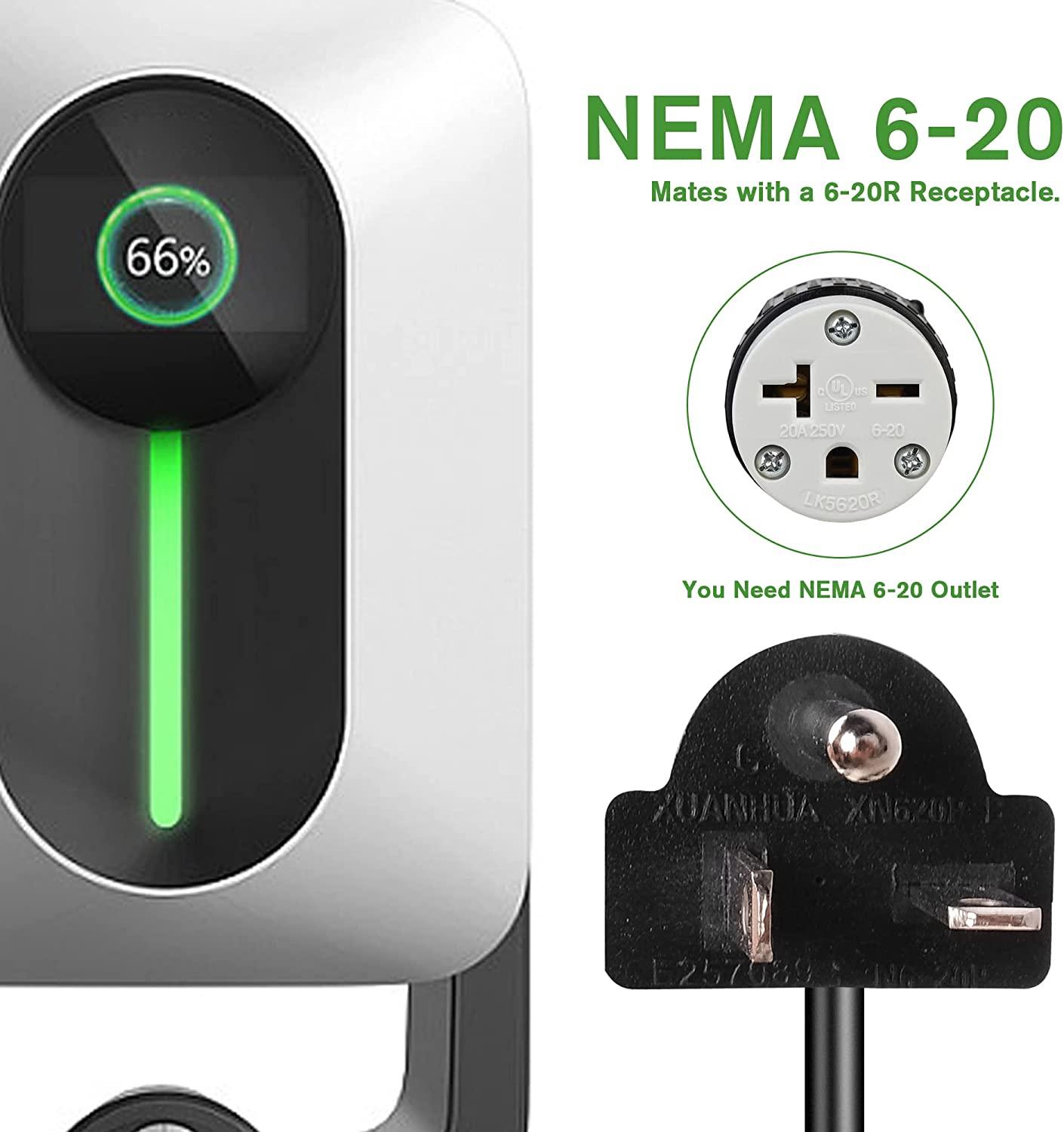 16A 21ft Portable Level 1-2 Electric Vehicle (EV) Charger110V-240V with NEMA 6-20 Plug For J1772 EVs