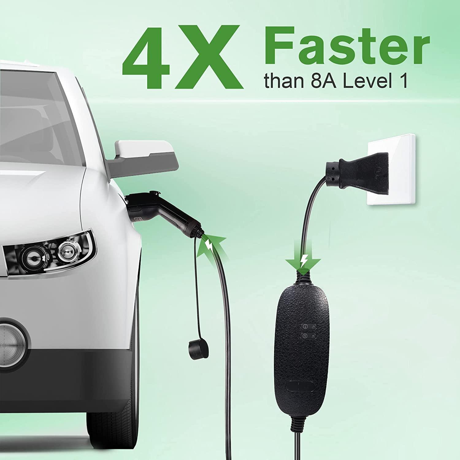 16A 21ft Portable Level 1-2 Electric Vehicle (EV) Charger110V-240V with NEMA 6-20 Plug For J1772 EVs