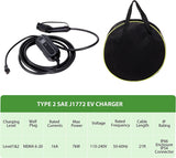 Level 1+2 EV Charger (110-240V, 16A, 21ft) NEMA 6-20 Plug Portable EVSE SAE J1772 Plug Home Electric Vehicle Charging Station