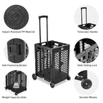 Foldable Rolling Cart Crate with Wheels Collapsible Basket with Telescopic Handle, 66 lbs Capacity