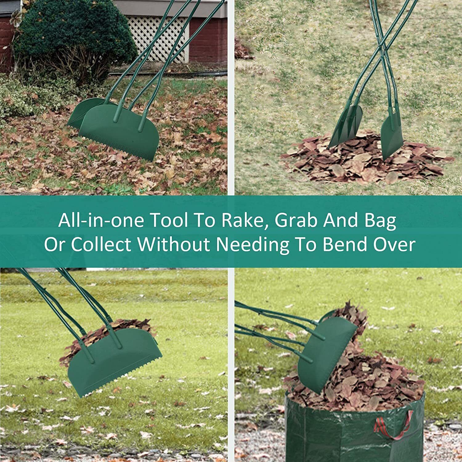 Leaf Scoop Hand Rake Set with Reuseable Garden Bag & 1 Pair Work Gloves for Collecting Leaves, Mulch and Debris