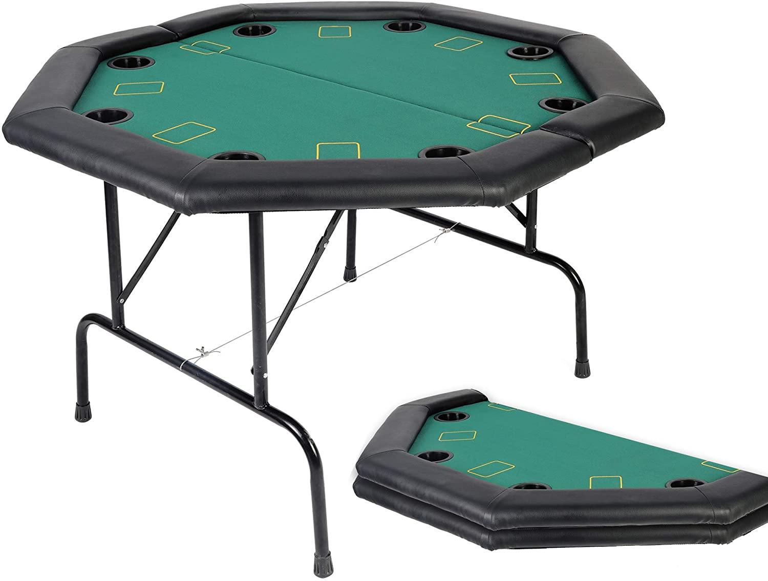 Folding Texas Poker Table Top Casino Game for 8 Players, Green - Bosonshop