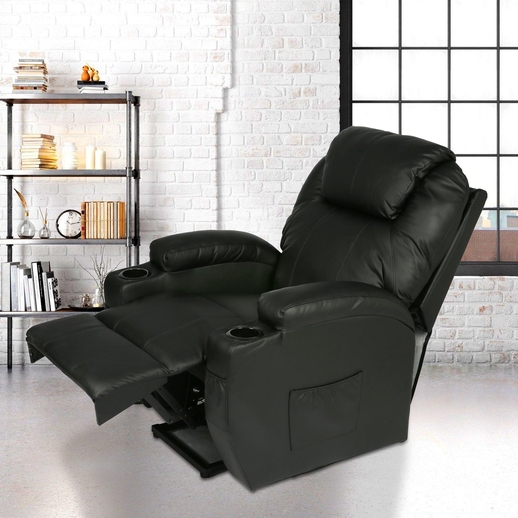 Electric Power Lift Leather Sofa Power Reclining Massage Chair for Elderly with Massage and Heat, Black - Bosonshop
