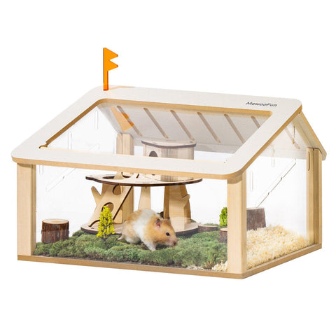 Wooden Hamster Cage Small Animal Acrylic Hamster Cage with House Pet Bed