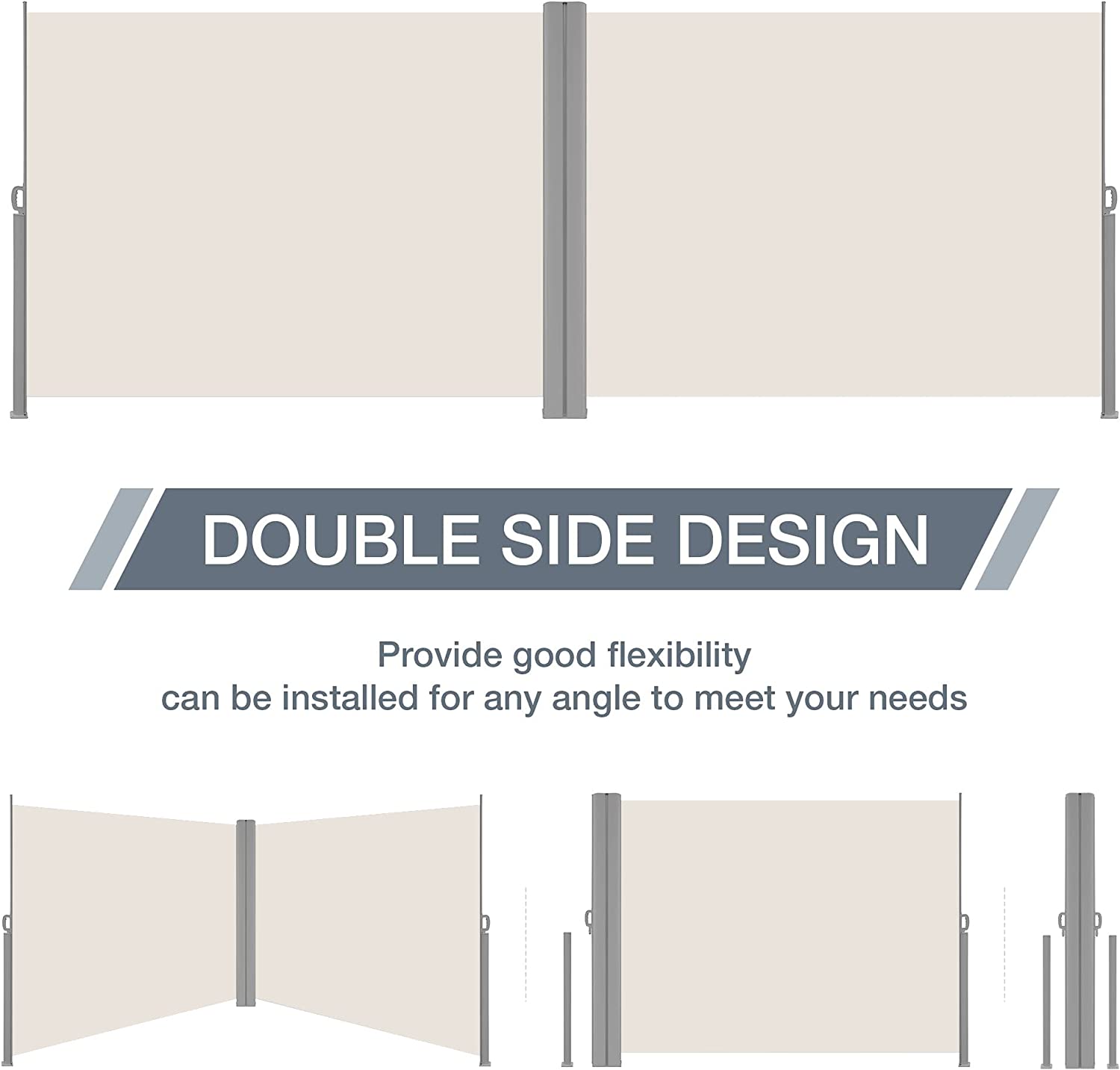 Retractable Double Side Awning Screen Divider for Patio 78.7"x236", Beige