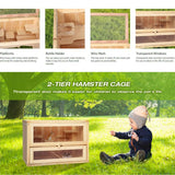 Hamster Cage Deluxe Two Layers Wooden Hut Small Animal Play House with Shelf and Ladder - Bosonshop