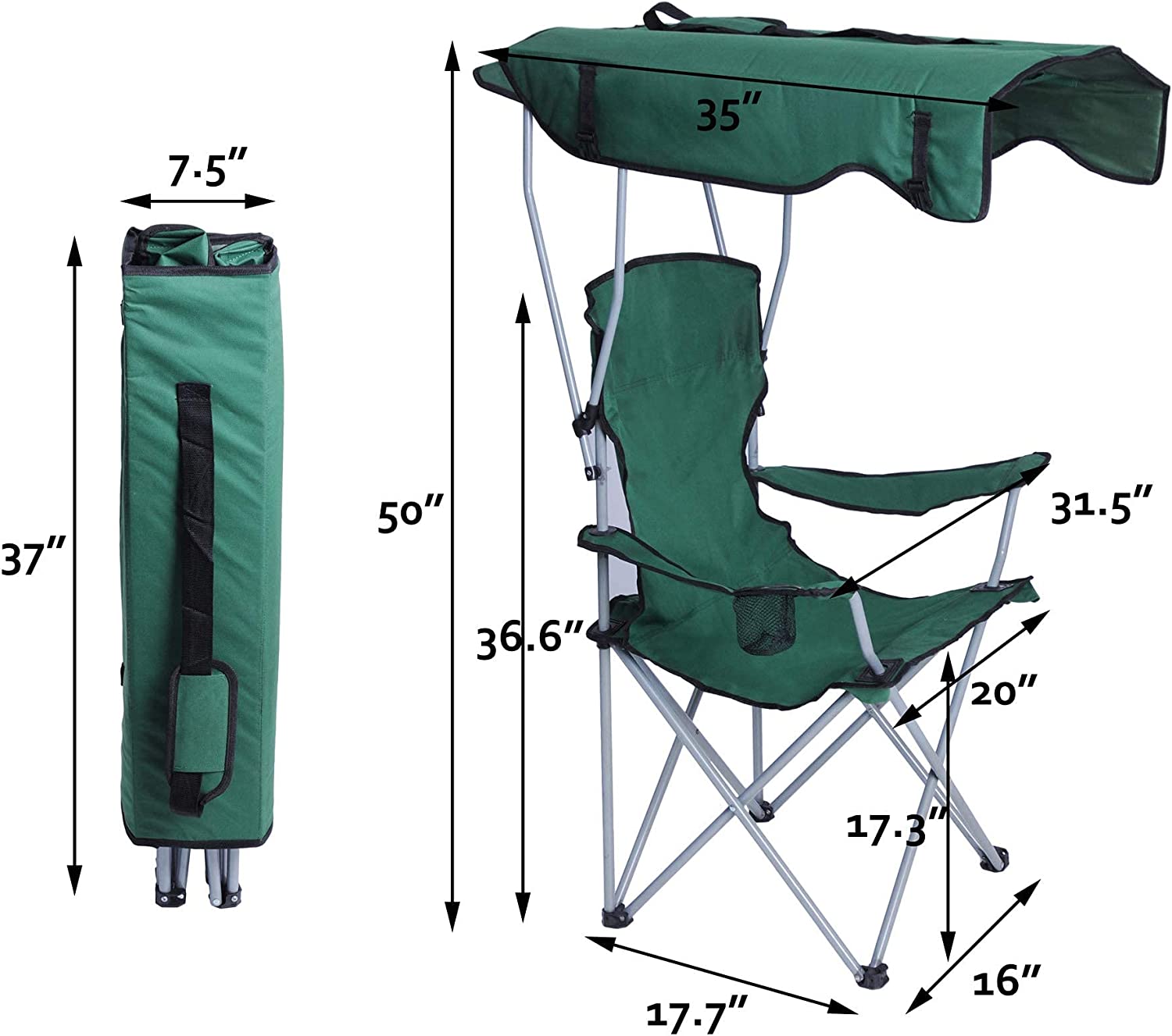 Portable Camping Chairs with Shade Canopy Original Green
