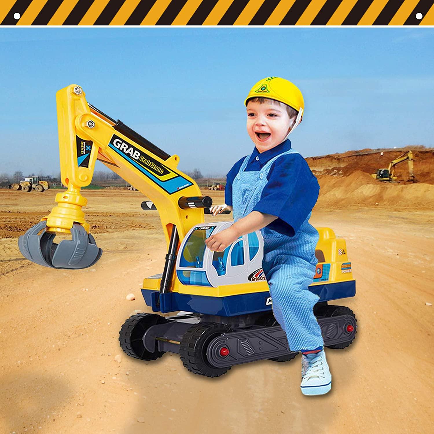 Heavy 2in1 Duty Kid Ride-on Sand Digger Digging Scooper Excavator for Sand Toy, Crane with Engineering Hat - Bosonshop