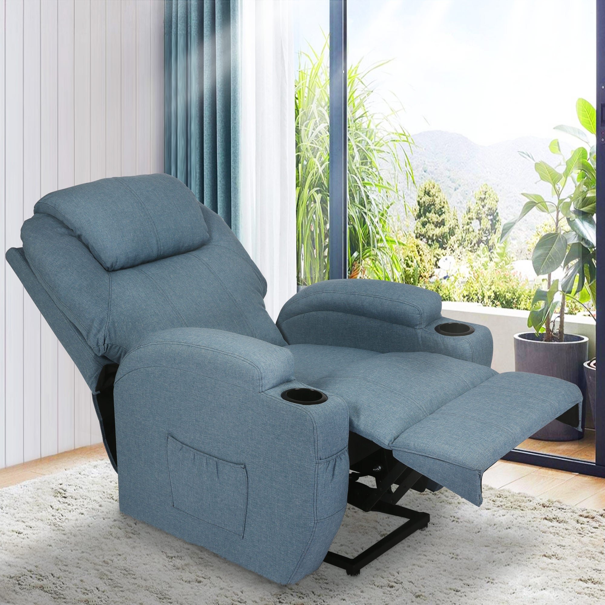 Power Lift Recliner Chair, Electric Full Body Massage Chair for Elderly with Massage and Heat, Blue