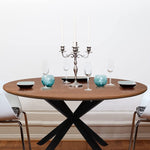53" Mid-Century Modern Round Dining Room Table for 4-6 Person W/Solid Metal Legs Walnut Looking